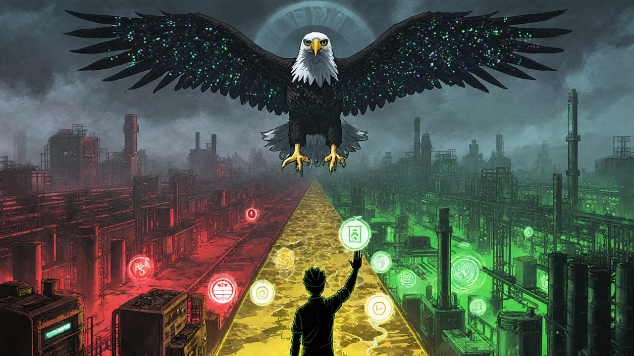 A factory with three zones showing quality failures and one worker speaking up amid glowing cultural change symbols.