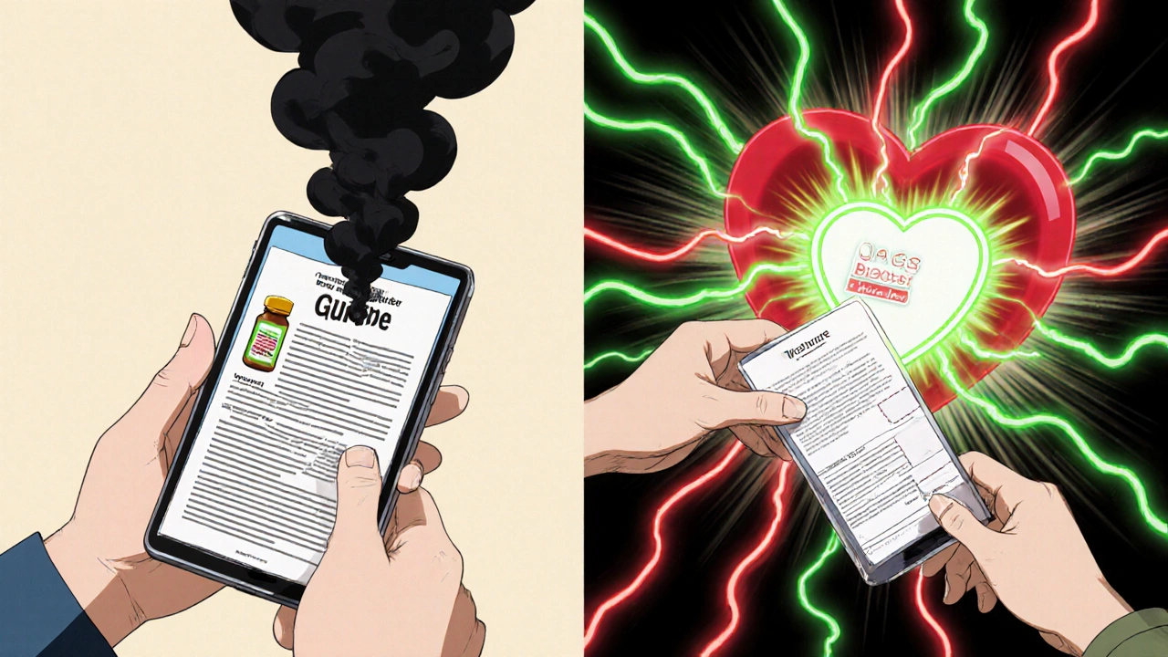 Split scene: one side shows neglect of medication safety, the other shows proactive monitoring with protective energy lines.