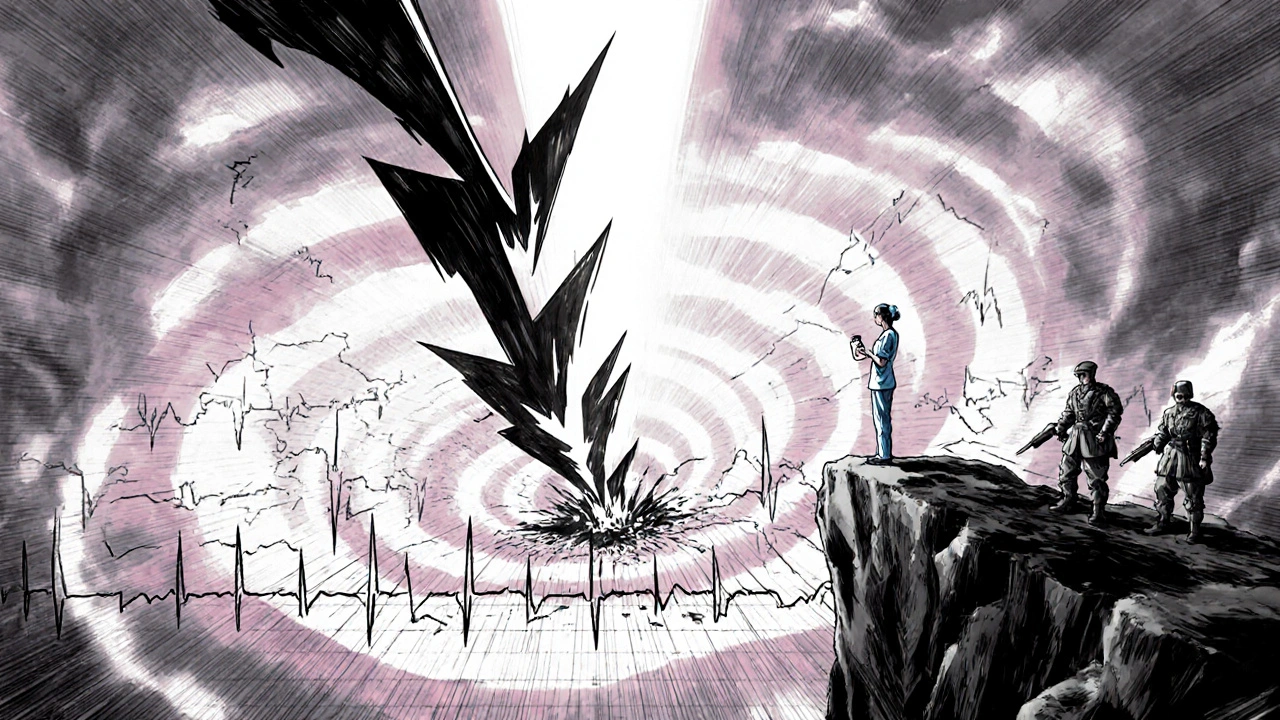 Symbolic heart battlefield with Torsades vortex, hERG channel breaking, nurse holding potassium vial as light breaks through.