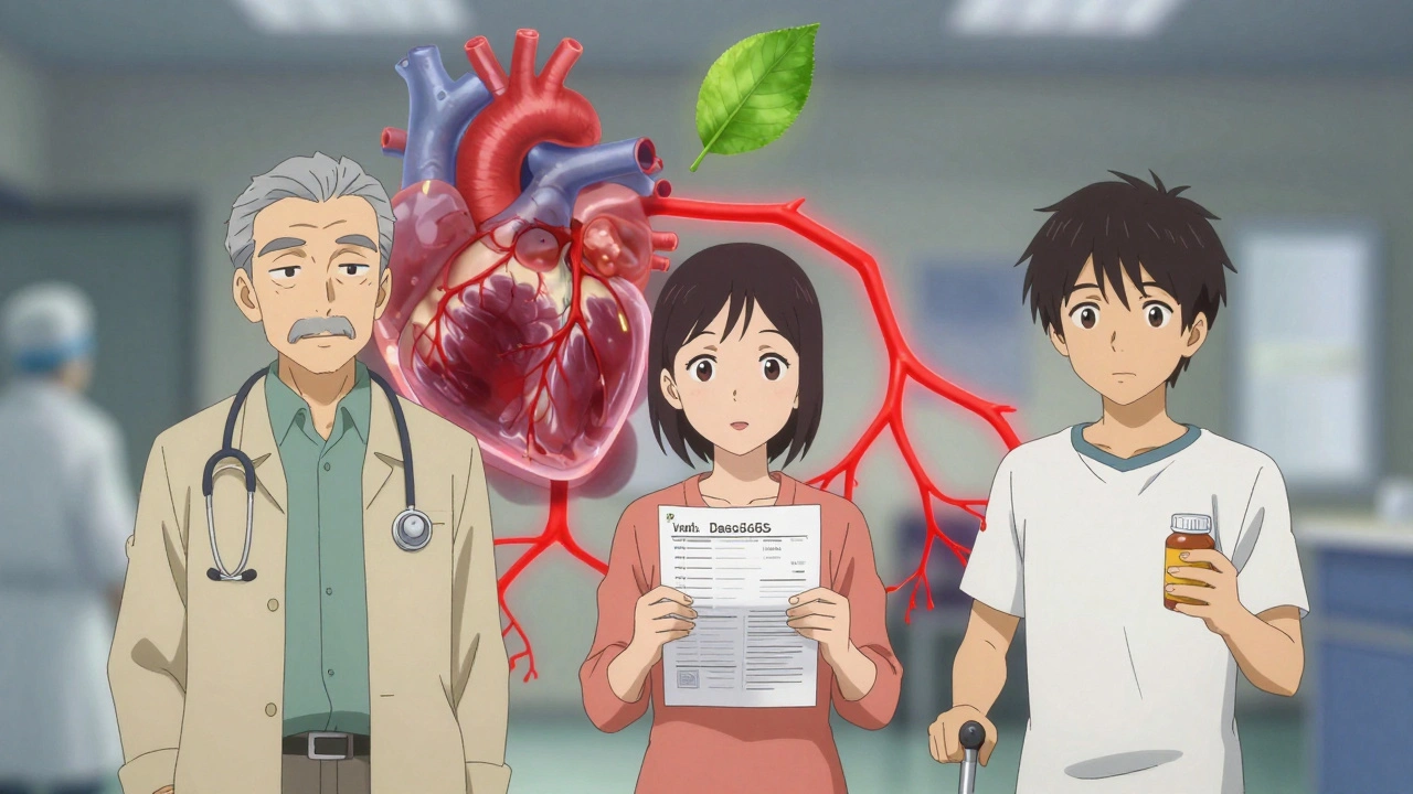 A glowing family tree with veins and medical symbols, showing generational heart health risks and hope.