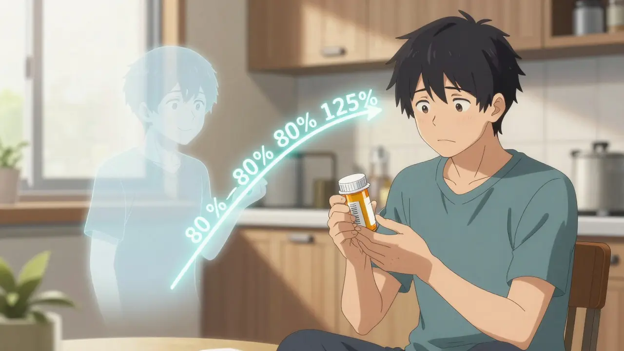 Patient surrounded by ghost versions of themselves, showing identical outcomes after switching to generic